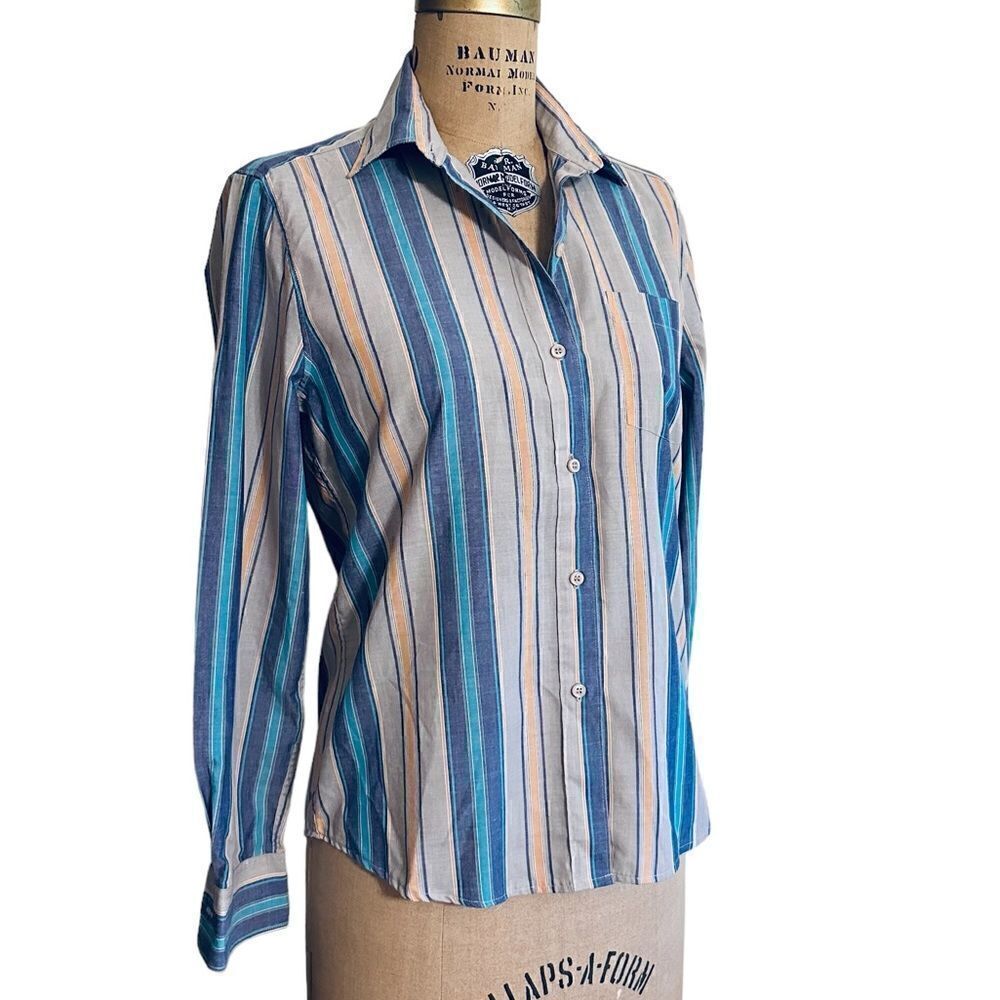 Vintage DVF Blue, Grey and orange Striped Button Down shirt